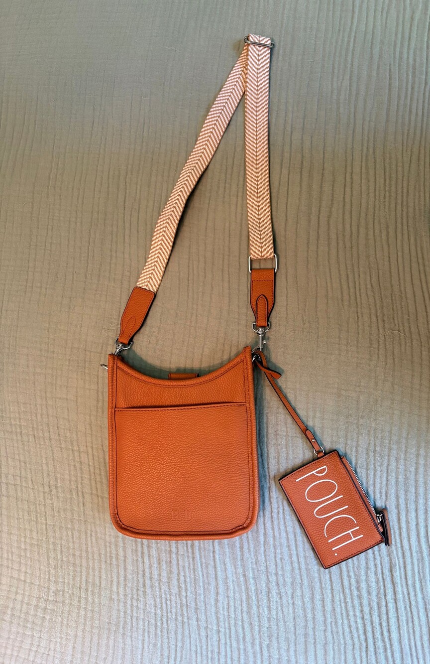 Rae Dunn Orange Crossbody Bag Purse Adjustable Strap Matching Pouch Small